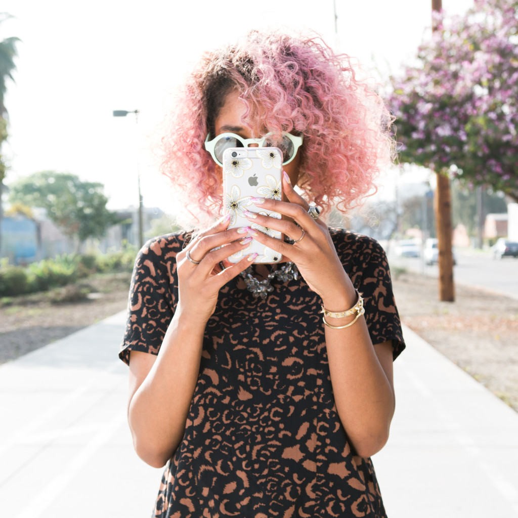 black girl with pink hair
