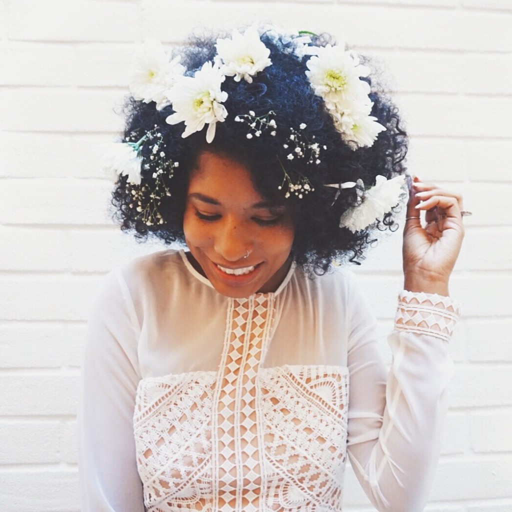 afro with flowers