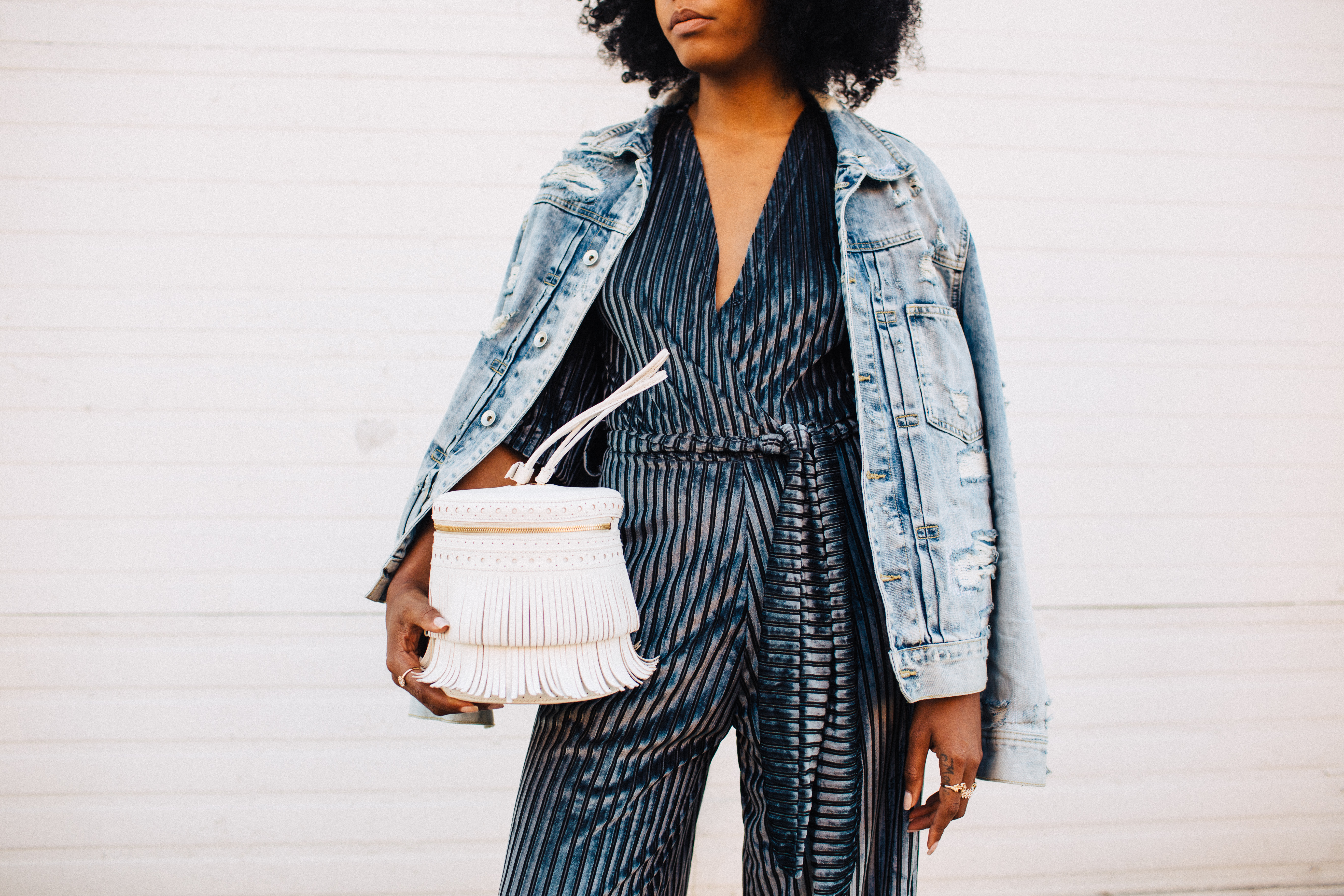 black style natural fashion blogger LA based how to style a velvet jumpsuit in the daytime