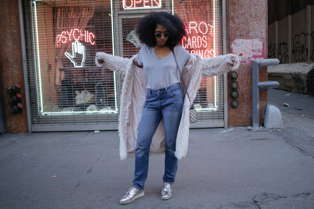 dante digital dante marshall. los angeles fashion style natural hair blogger silver oxford shoes how to dress down a fur fancy faux coat