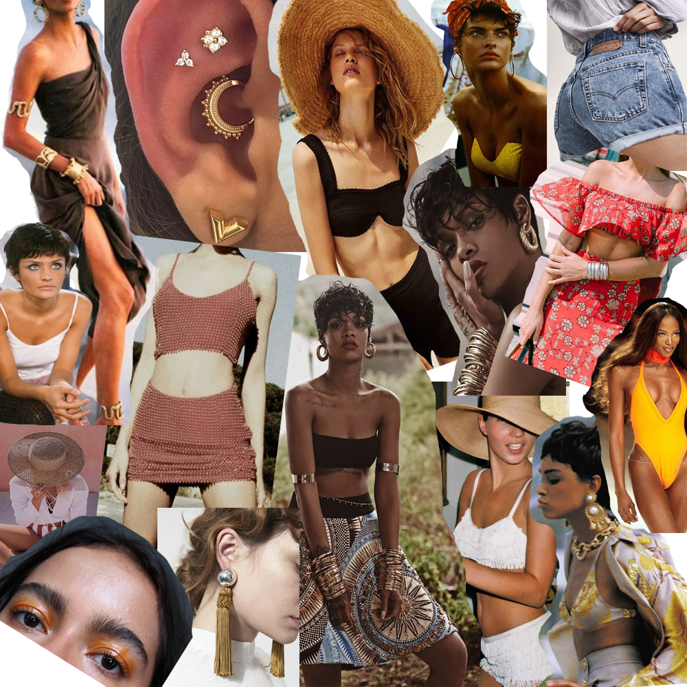 summer fashion beach mood board collage
