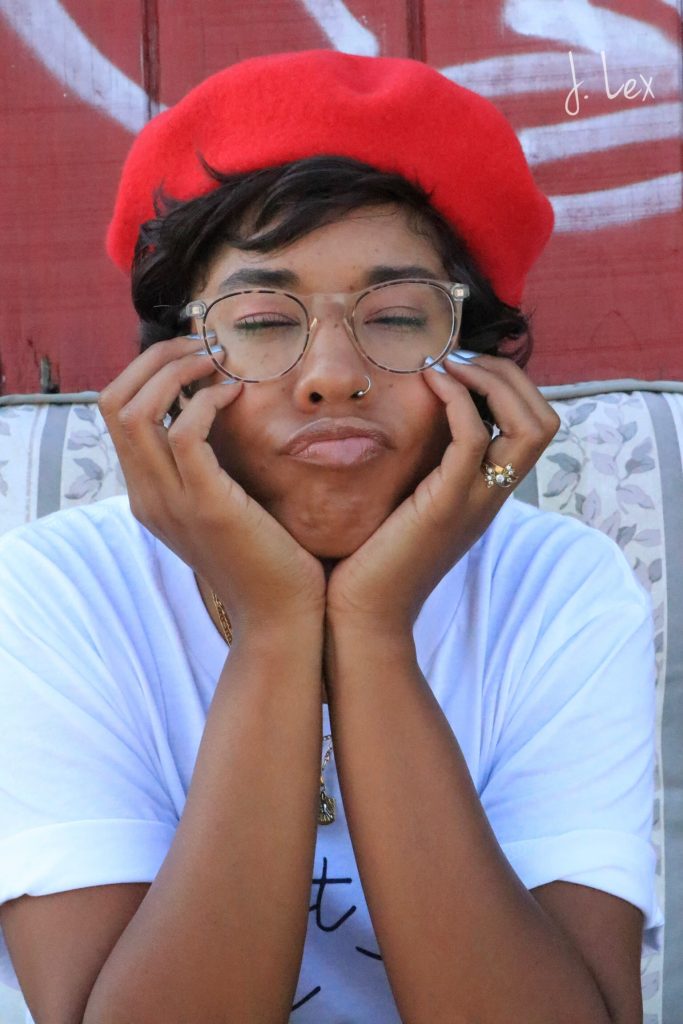 red beret for fall fashion Los angeles black girl style blogger warby parker haskell