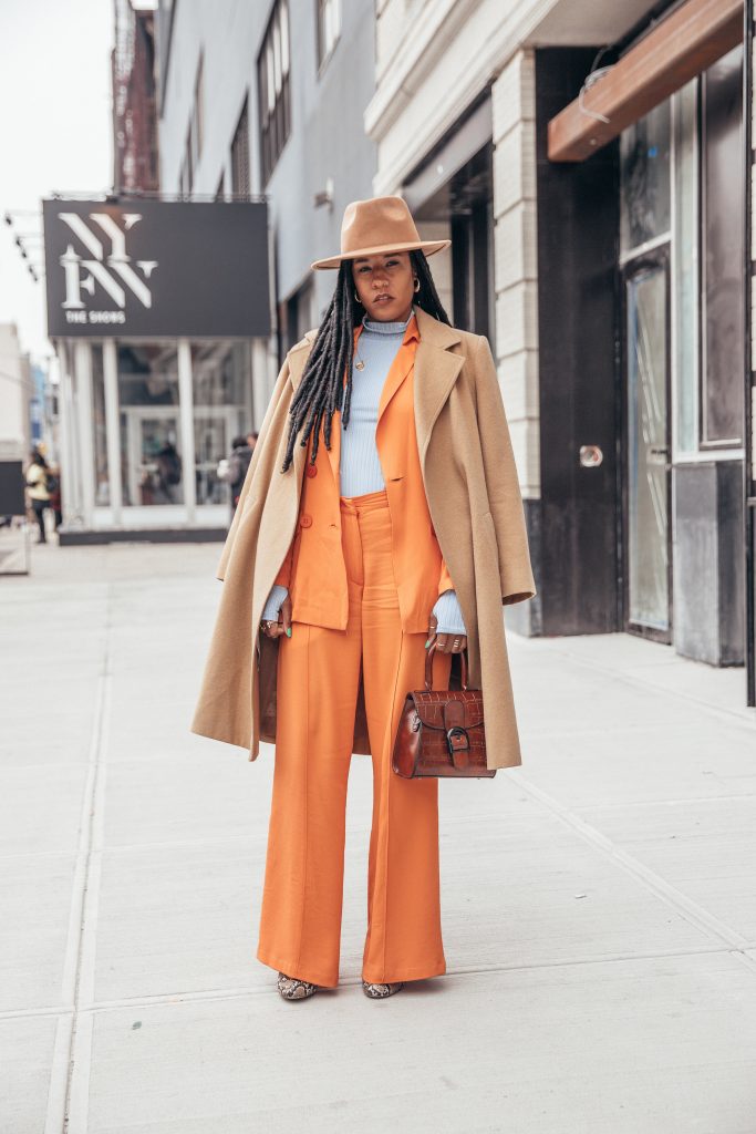 Nyfw February 2018 fall 2018 New York fashion week street style black girl fashion blogger orange pastel summer suit
